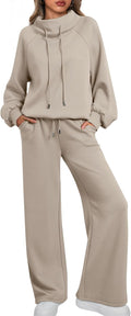 Lounge Sets for Women Sweatsuits 2 Piece Outfits  Fall Drawstring Sweatshirt Wide Leg Sweatpants Tracksuit