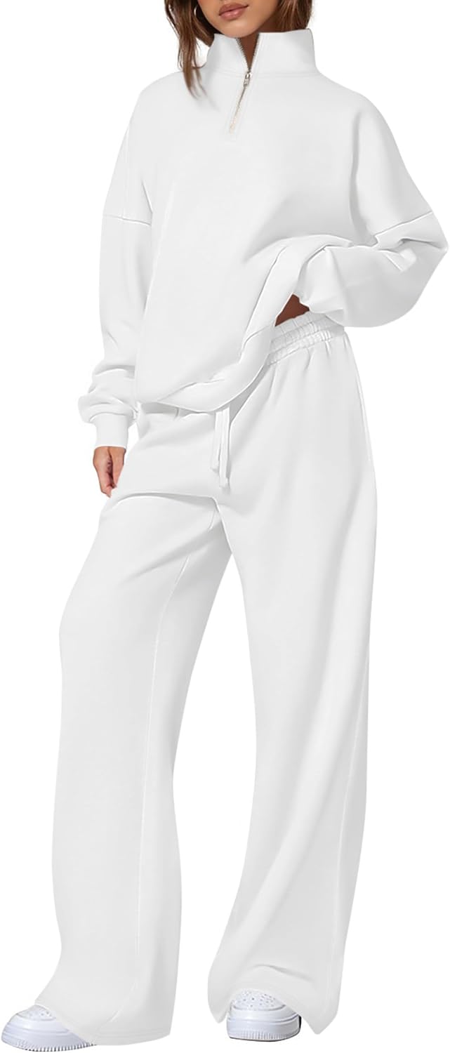 Womens Casual Two Piece Sets Fall  Outfits Quarter Zip Sweatshirts Straight Leg Pants Sweatsuits Tracksuit