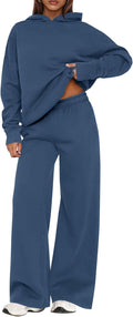 Womens Sweatsuits 2 Piece Set  Casual Winter Long Sleeve Hoodie Loose Wide Leg Sweatpants Fall Tracksuit