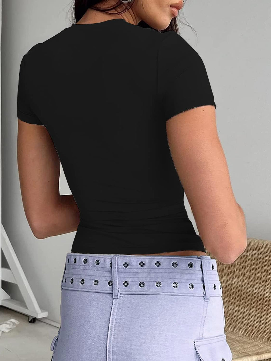 Women's Casual Basic Going Out Crop Tops Slim Fit Short Sleeve Crew Neck Tight T Shirts
