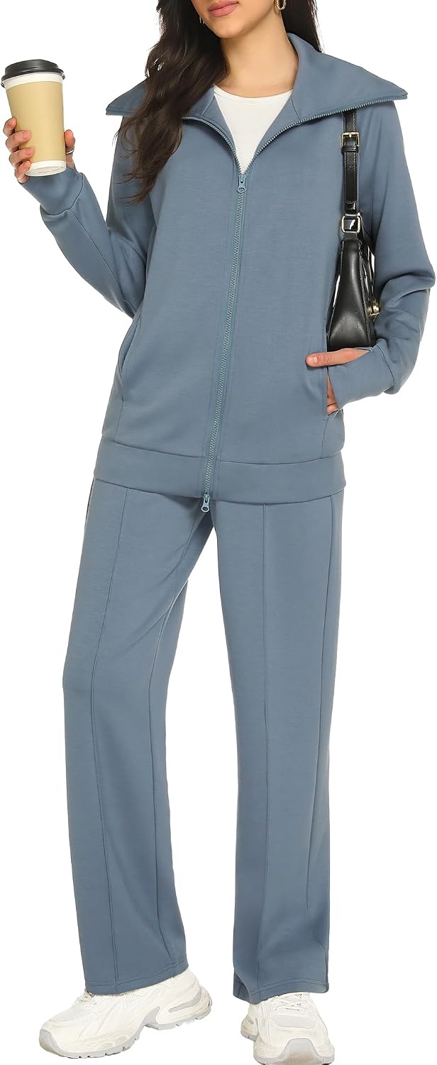 Lounge Sets for Women  Fall Sweatsuit Long Sleeve Zip Up Travel Outfit Wide Leg Sweatpant Tracksuit