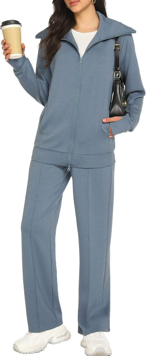 Lounge Sets for Women  Fall Sweatsuit Long Sleeve Zip Up Travel Outfit Wide Leg Sweatpant Tracksuit