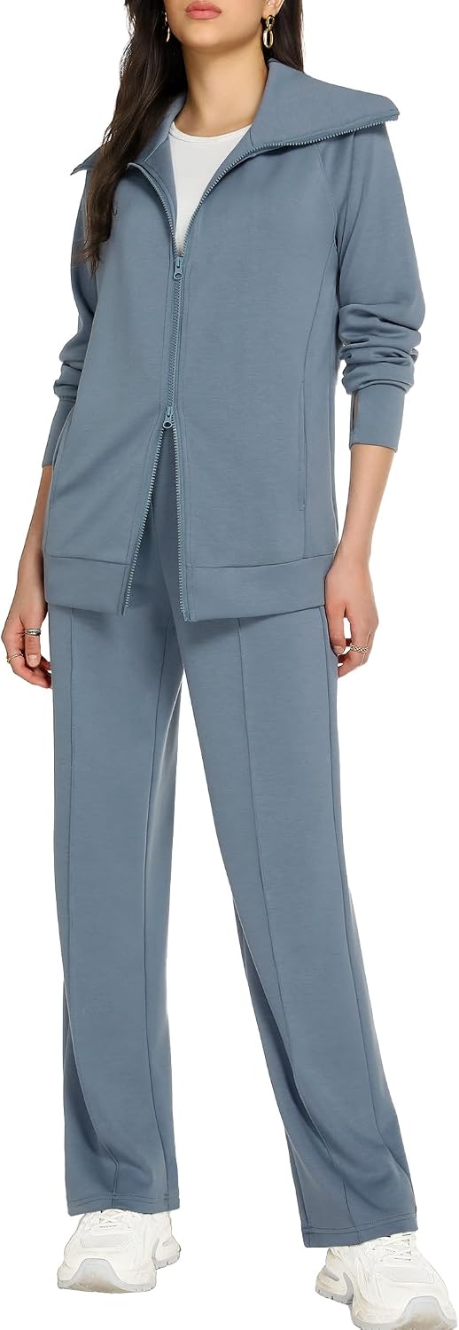 Lounge Sets for Women  Fall Sweatsuit Long Sleeve Zip Up Travel Outfit Wide Leg Sweatpant Tracksuit