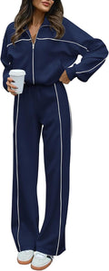 Women's Two Piece Tracksuit Fall  Long Sleeve Zip Up Sweatshirt Long Pants Outfits Jogger Sweatsuit Sets