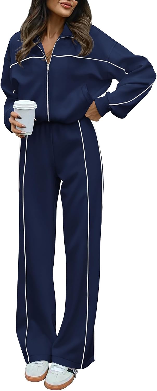 Women's Two Piece Tracksuit Fall  Long Sleeve Zip Up Sweatshirt Long Pants Outfits Jogger Sweatsuit Sets