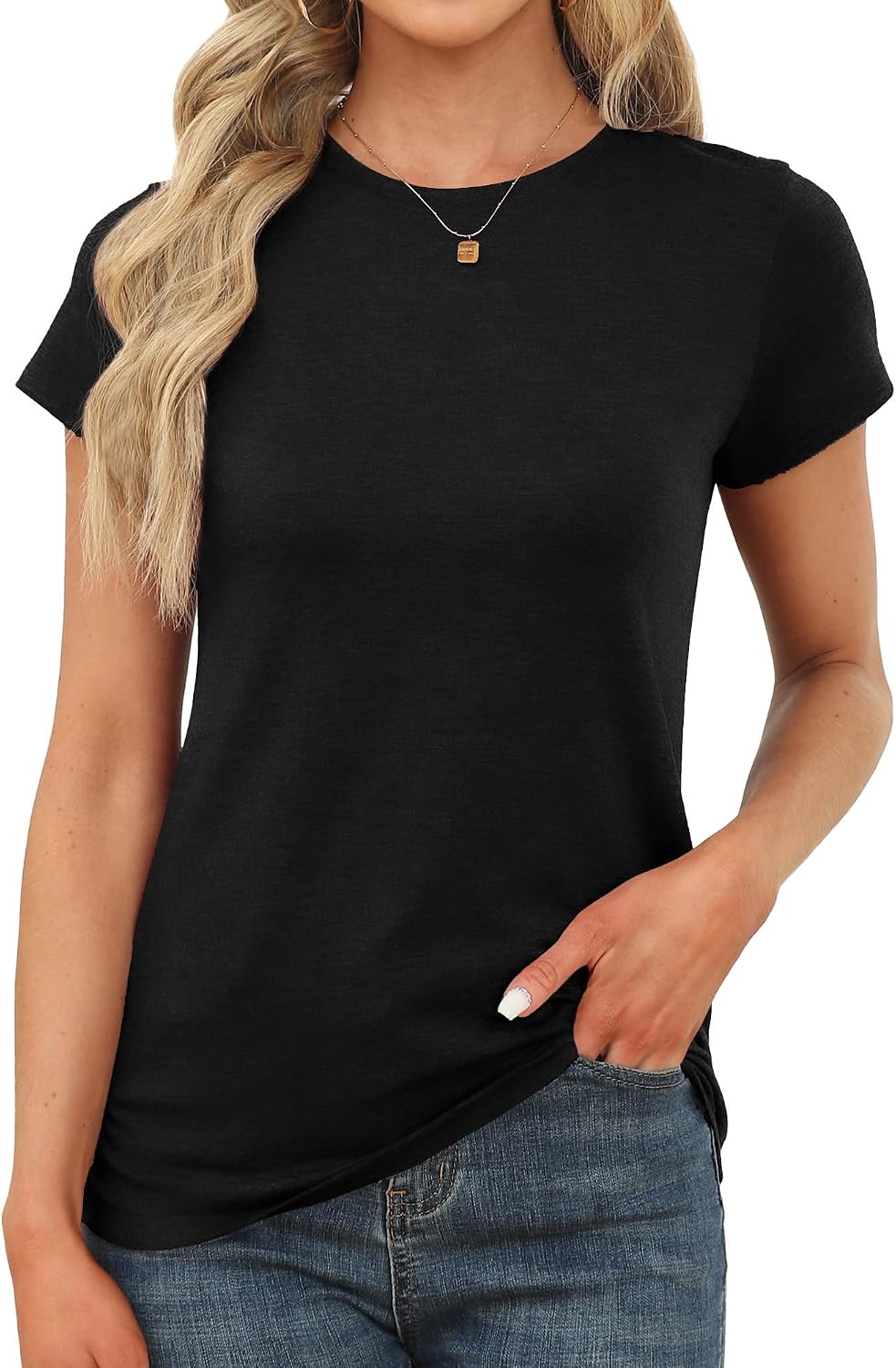 Women's Short Sleeve Tops Summer T Shirts Round Neck Causal Fashion Basic Tee