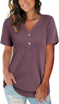 Women's V Neck Summer Tops Casual Henley Button Down T Shirts Tunic