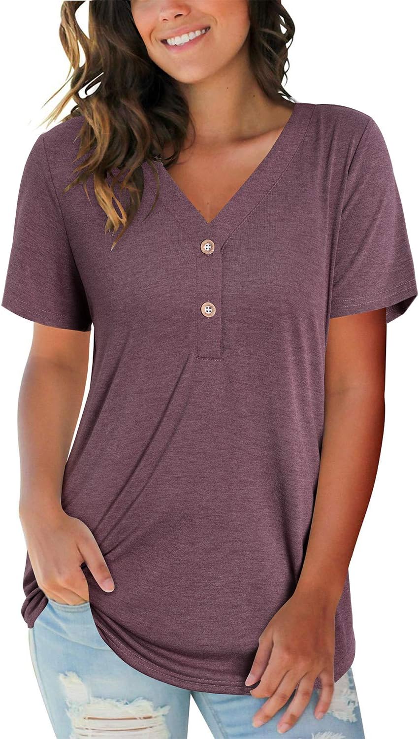 Women's V Neck Summer Tops Casual Henley Button Down T Shirts Tunic
