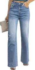Women's Wide Leg Jeans Casual High Waisted Straight Stretch Denim Pants with Pockets