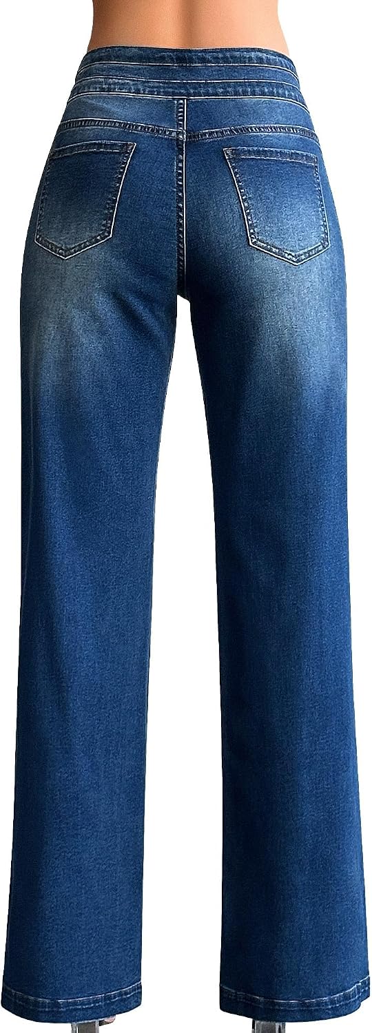 Women's Wide Leg Jeans Casual High Waisted Stretch Baggy Loose Denim Pants