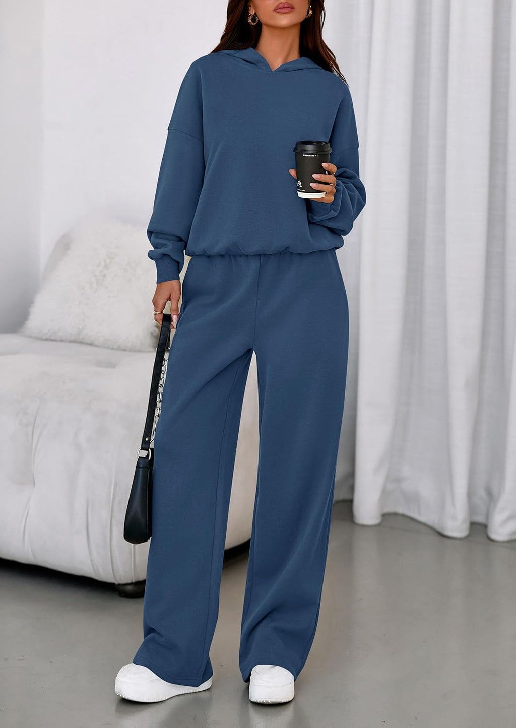 Womens Sweatsuits 2 Piece Set  Casual Winter Long Sleeve Hoodie Loose Wide Leg Sweatpants Fall Tracksuit