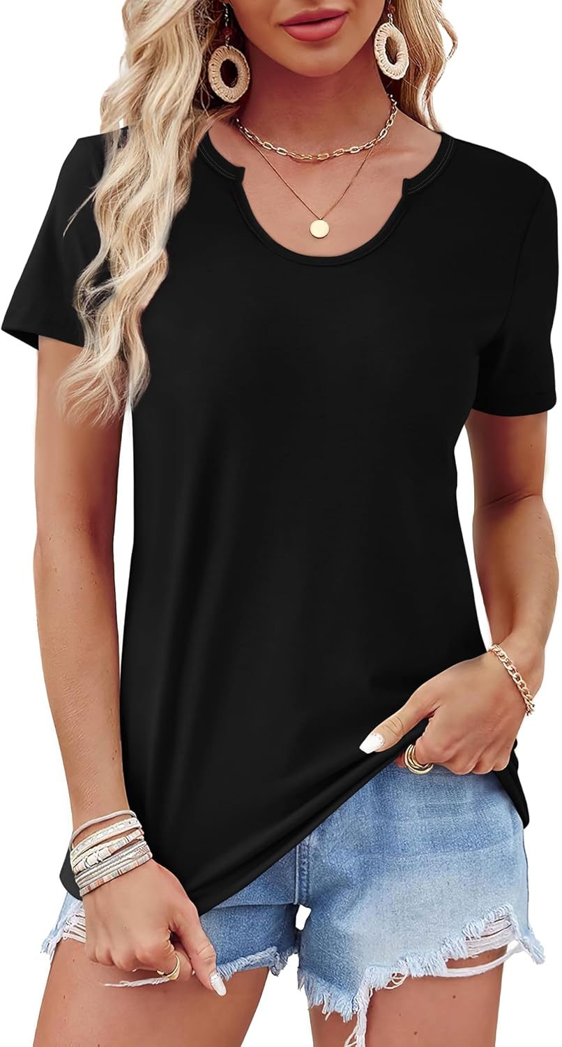 Summer Tops for Women Scoop Neck Basic Tees Short Sleeve Casual T-Shirts Loose Fit